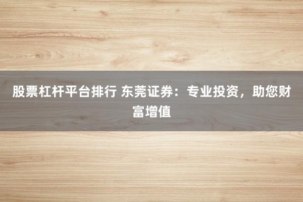 股票杠杆平台排行 东莞证券：专业投资，助您财富增值