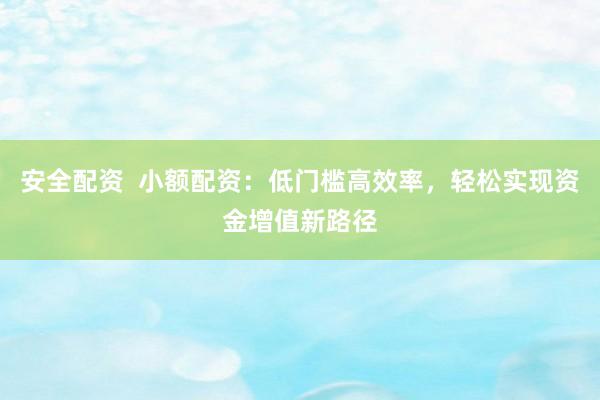 安全配资  小额配资：低门槛高效率，轻松实现资金增值新路径