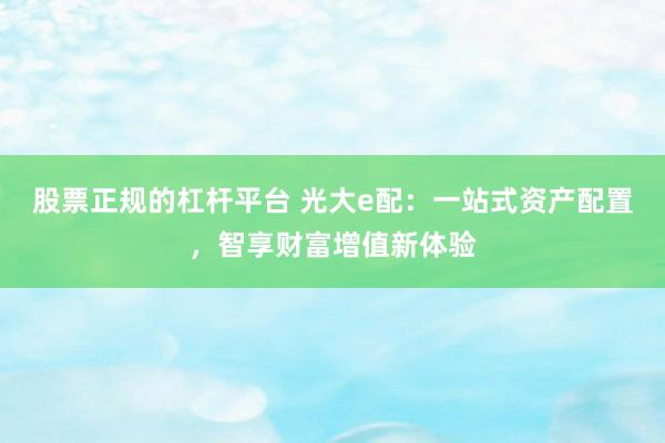 股票正规的杠杆平台 光大e配：一站式资产配置，智享财富增值新体验