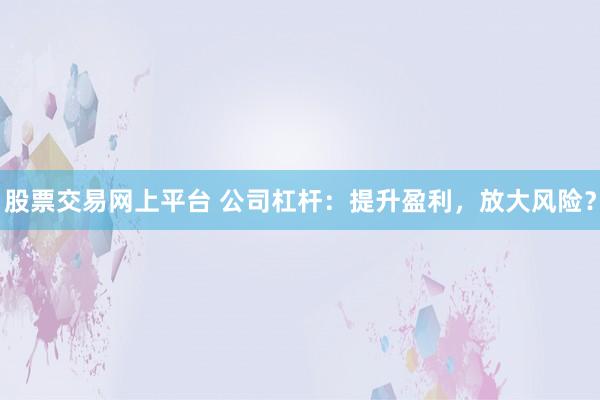 股票交易网上平台 公司杠杆：提升盈利，放大风险？
