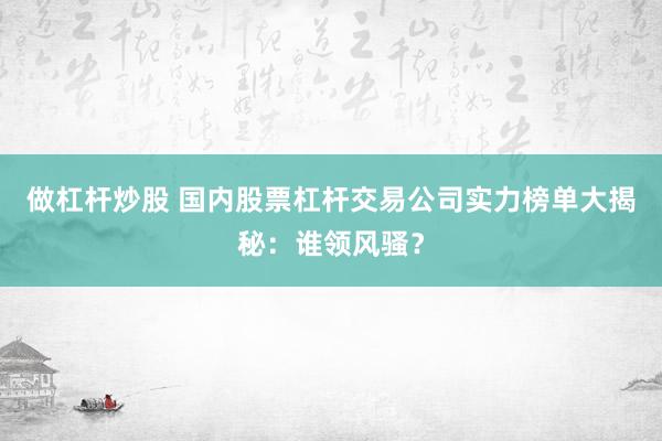 做杠杆炒股 国内股票杠杆交易公司实力榜单大揭秘：谁领风骚？