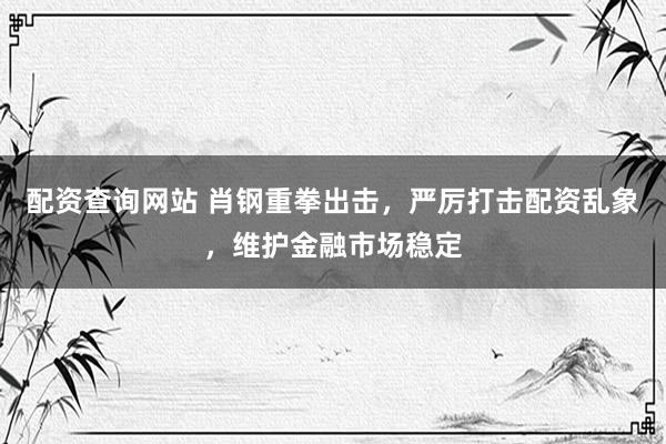 配资查询网站 肖钢重拳出击,严厉打击配资乱象,维护金融市场稳定