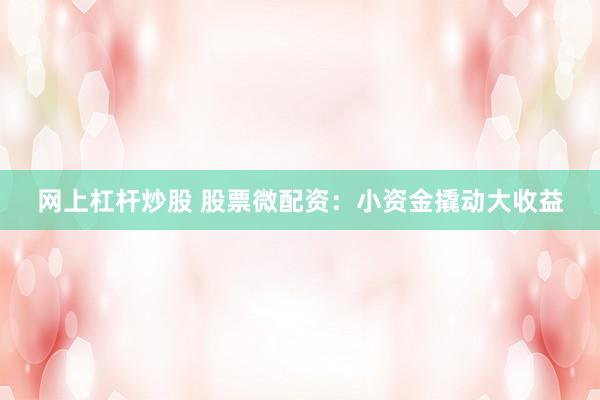 网上杠杆炒股 股票微配资:小资金撬动大收益