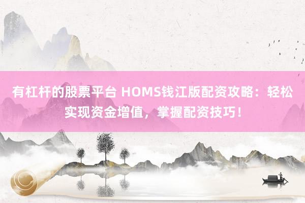 有杠杆的股票平台 HOMS钱江版配资攻略：轻松实现资金增值，掌握配资技巧！