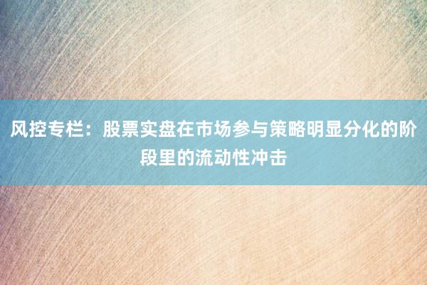 风控专栏：股票实盘在市场参与策略明显分化的阶段里的流动性冲击