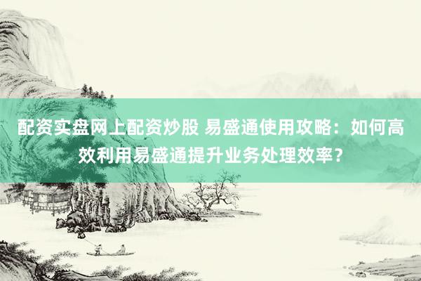 配资实盘网上配资炒股 易盛通使用攻略：如何高效利用易盛通提升业务处理效率？